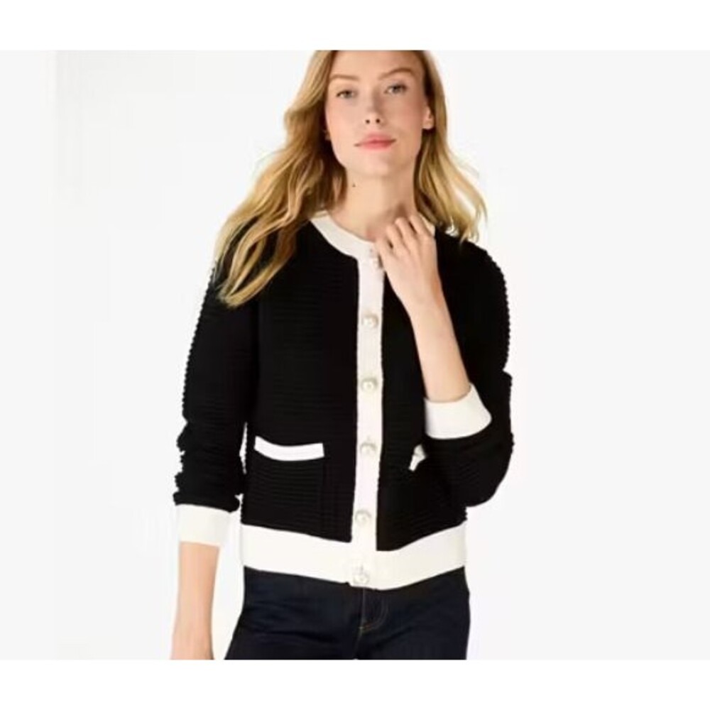 Women's Black and White Cardigan Sweater